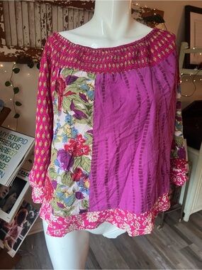 FIRE Los Angeles M Boho Patchwork Cape Poncho Top 100% Cotton